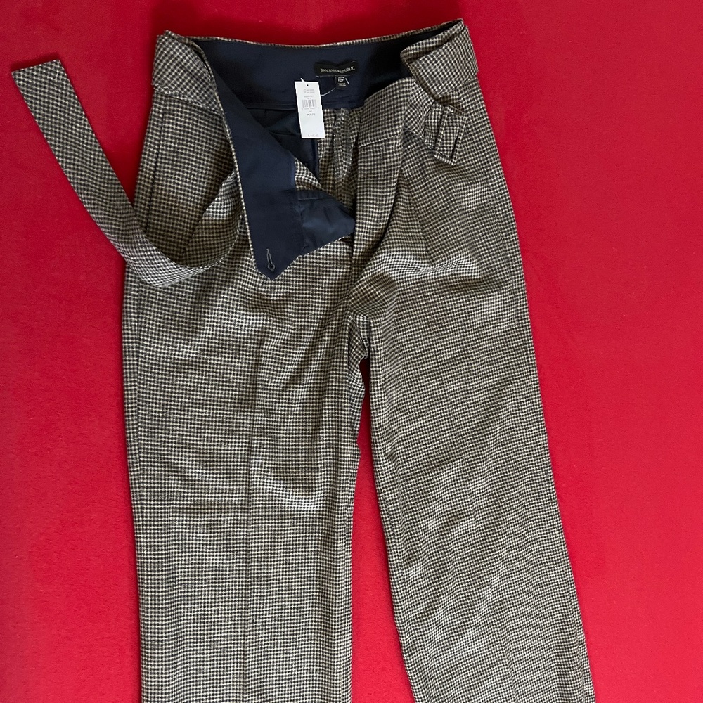Banana Republic high waist wide leg Rayon/Wool brown and black checked pants